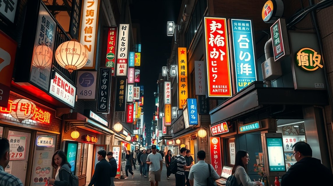 Tokió látnivalók - Éjszakai élet Shinjuku Golden Gai sikátoraiban 1 Tokió éjszakai élet a Shinjuku Golden Gai sikátoraiban, neonfényekkel és bárokkal.