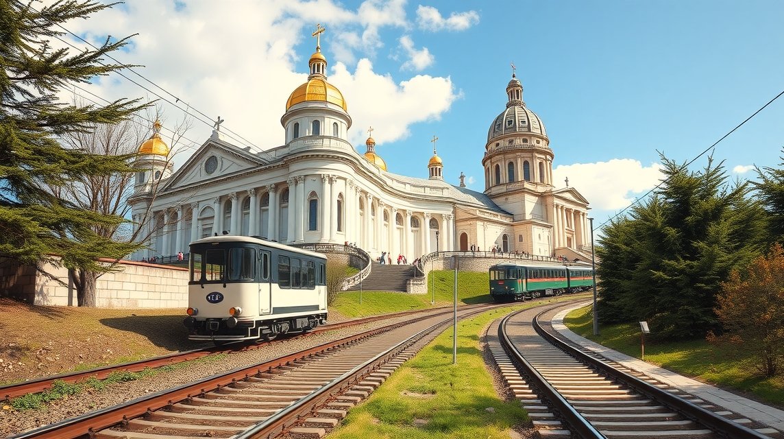 Superga-bazilika és a fogaskerekű Torinóban, Olaszországban