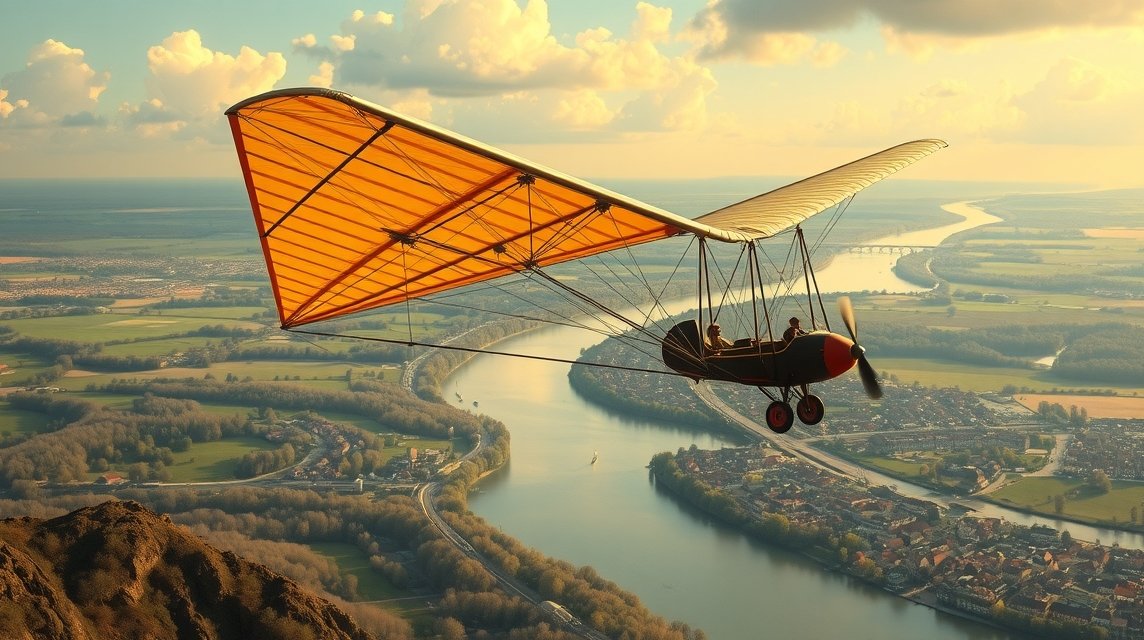 Ulm felett repülőgép, lenyűgöző táj és folyó látványával.