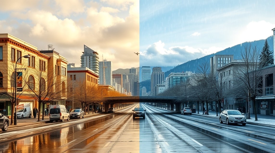 Vancouver időjárásának két különböző évszaka, napfény és eső