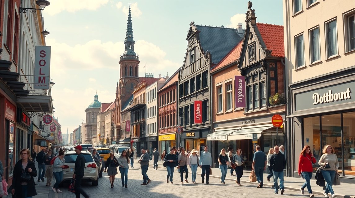 Dortmund látnivalók - Vásárlás a Westenhellweg sétálóutcán 1 Westenhellweg sétálóutca Dortmundban, vásárlással és városi élettel.