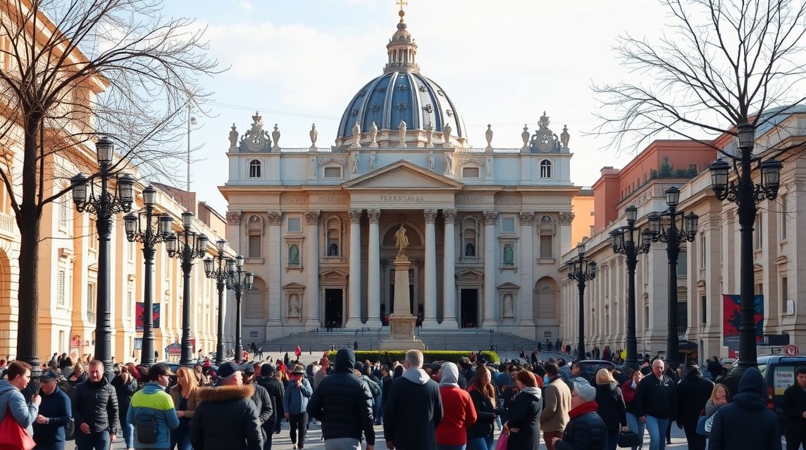 Vatikán látogatás tömege a Szent Péter téren Rómában.