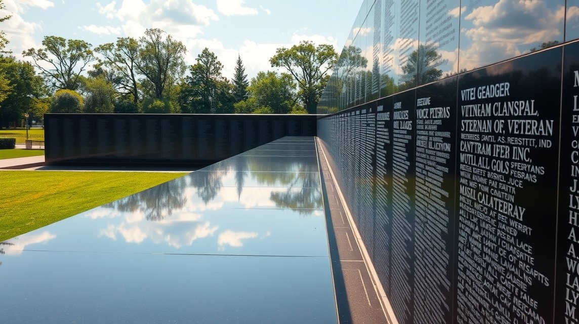 Vietnámi Veteránok Emlékműve fekete gránitfal névlistával