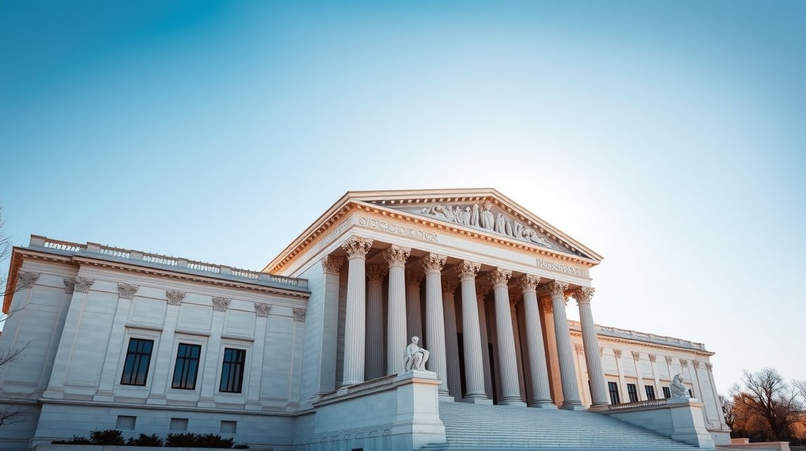 A Legfelsőbb Bíróság épülete Washingtonban, gyönyörű márványból.