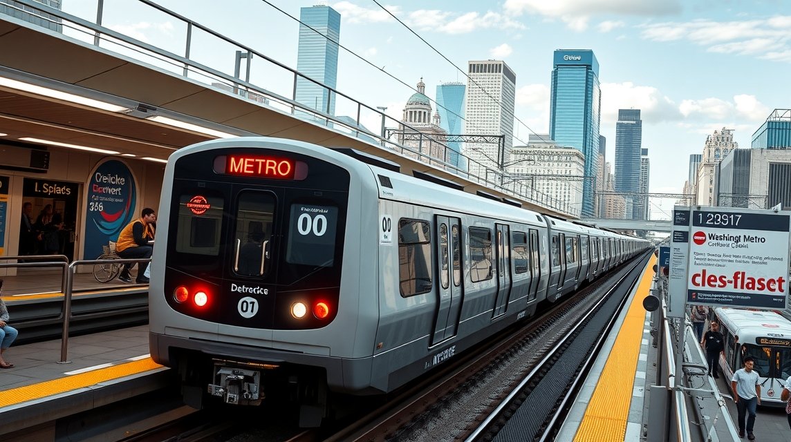 Washington metró szerelvény a városi állomáson, modern infrastruktúra.