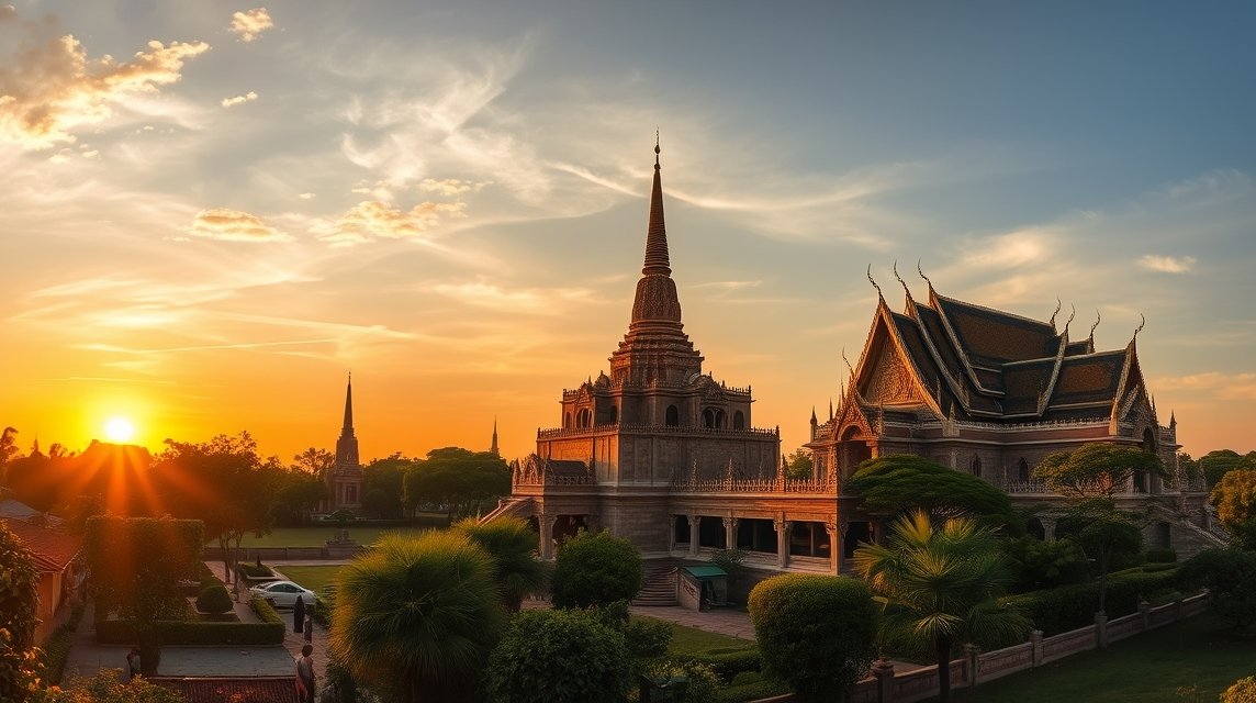 Wat Chaiwatthanaram templom naplementében Ayutthayában