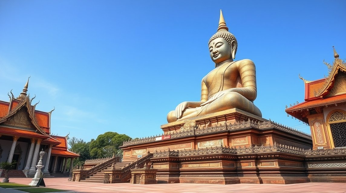 Óriás ülő Buddha Wat Phanan Choeng Ayutthayában, Thaiföldön