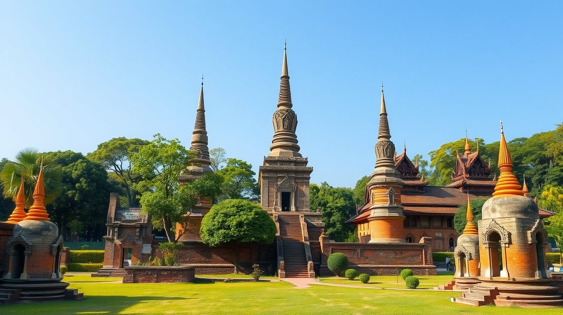 Wat Phra Si Sanphet templom Ayutthayában, három impozáns sztúpával