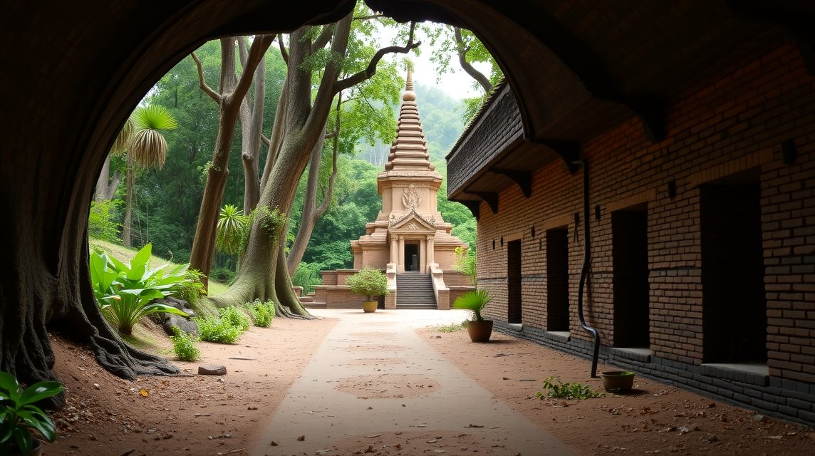 Chiang Mai látnivalók - Wat Umong, az alagúttemplom az erdőben 1 Wat Umong templom belső része erdős környezetben, Chiang Mai