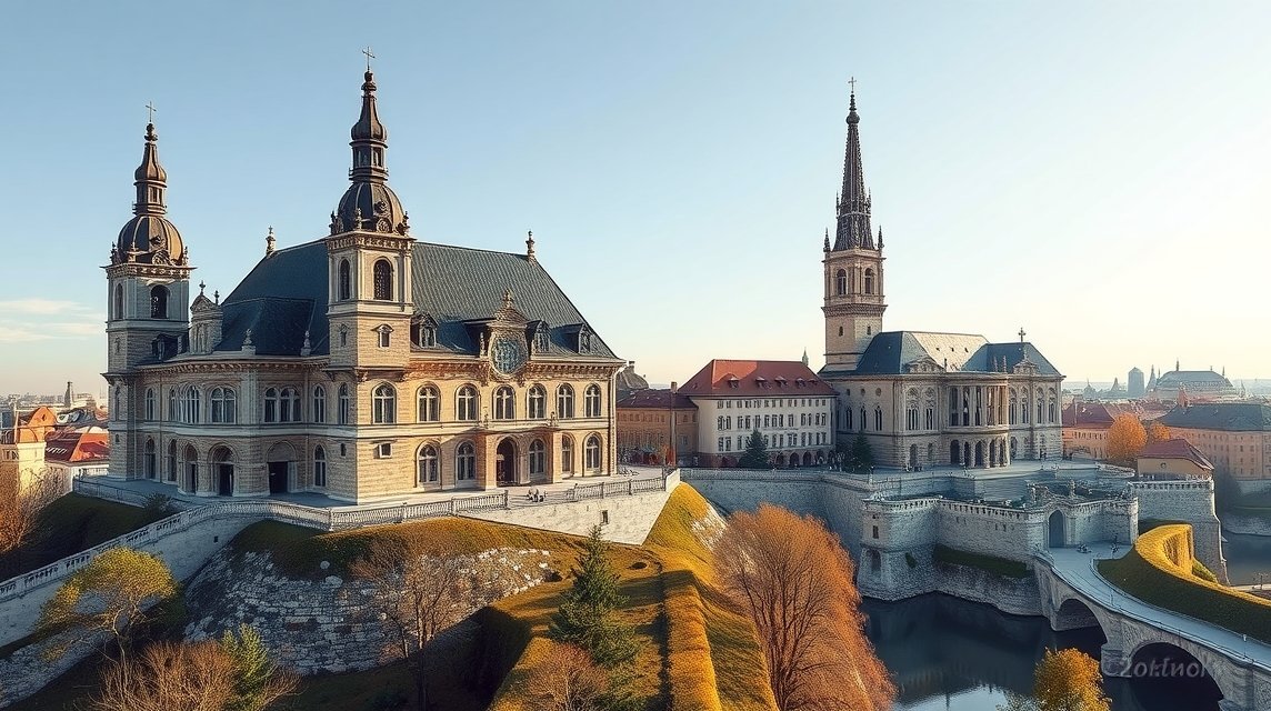 Krakkó látnivalók - A Wawel királyi palota és a székesegyház 1 A Wawel királyi palota és a székesegyház panorámája Krakkóban.