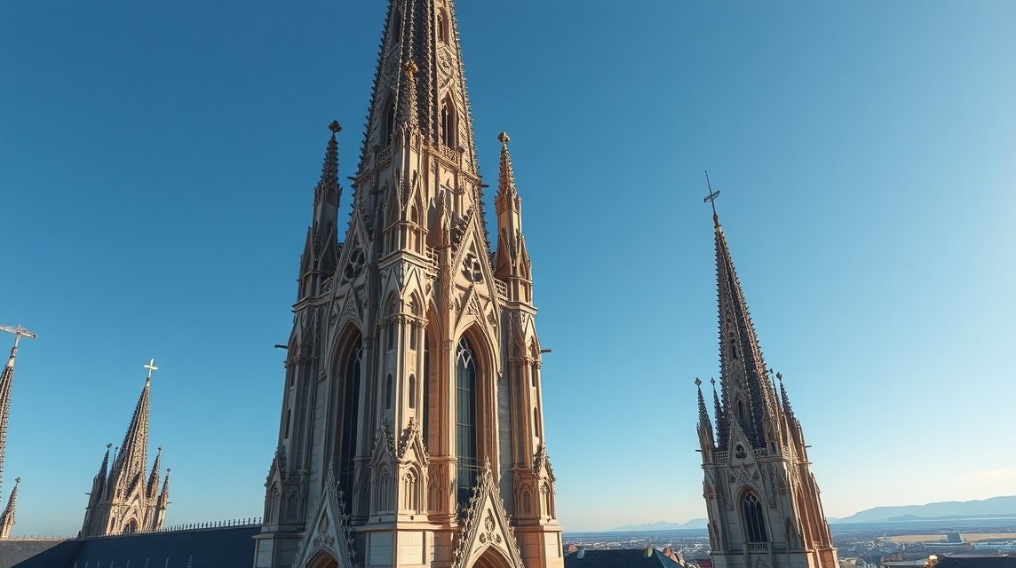 A Zágrábi Katedrális gótikus tornyai napfényben.