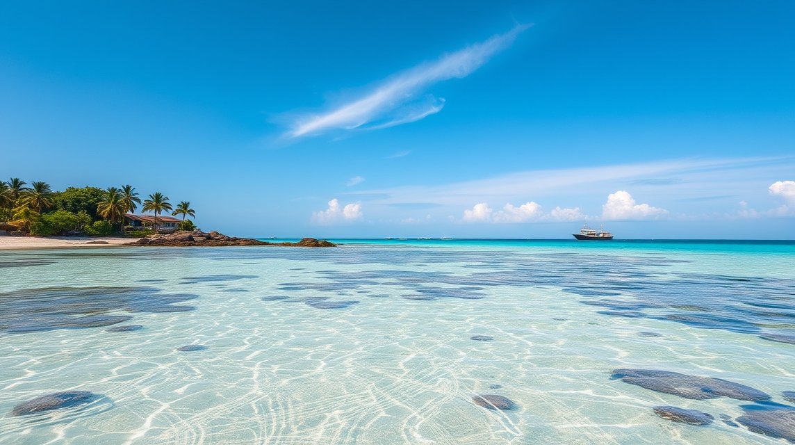 Türkizkék tenger és fehér homokos part Zanzibáron