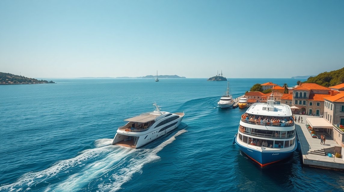 Kompok Záránál az Adriai-tengeren, nyári napfényben