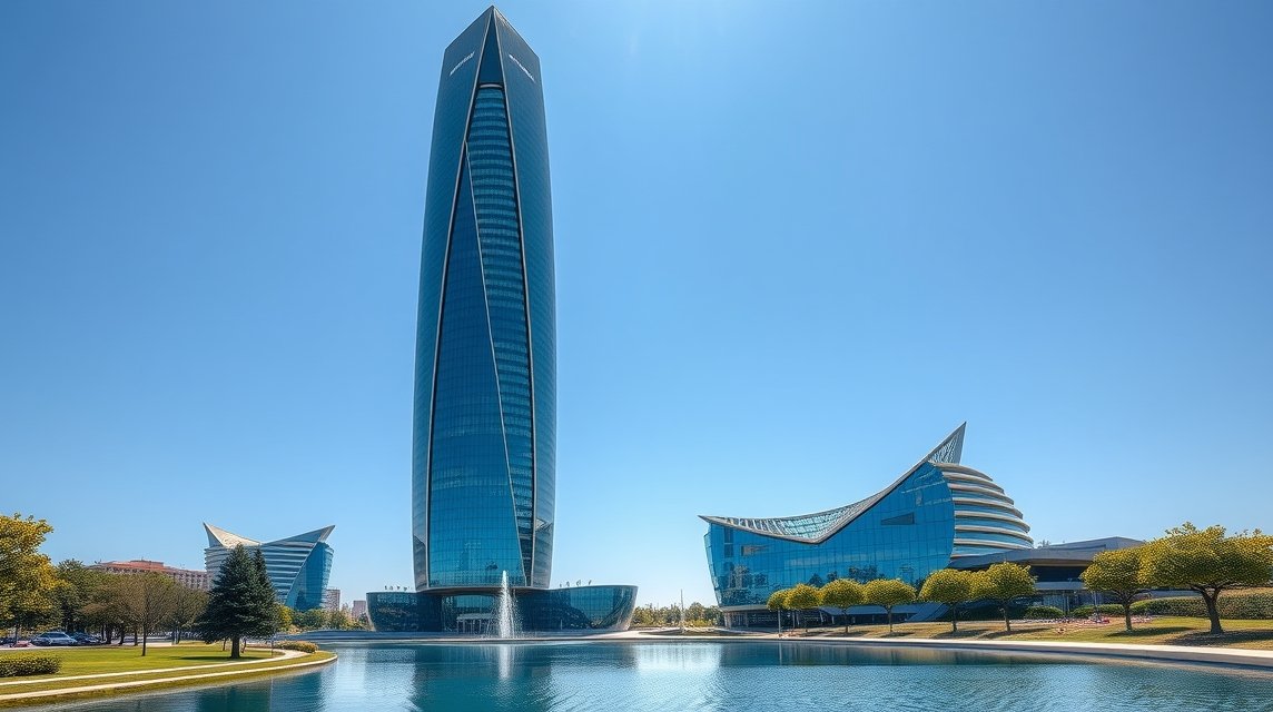 Zaragoza víztorony és környéke a napsütésben