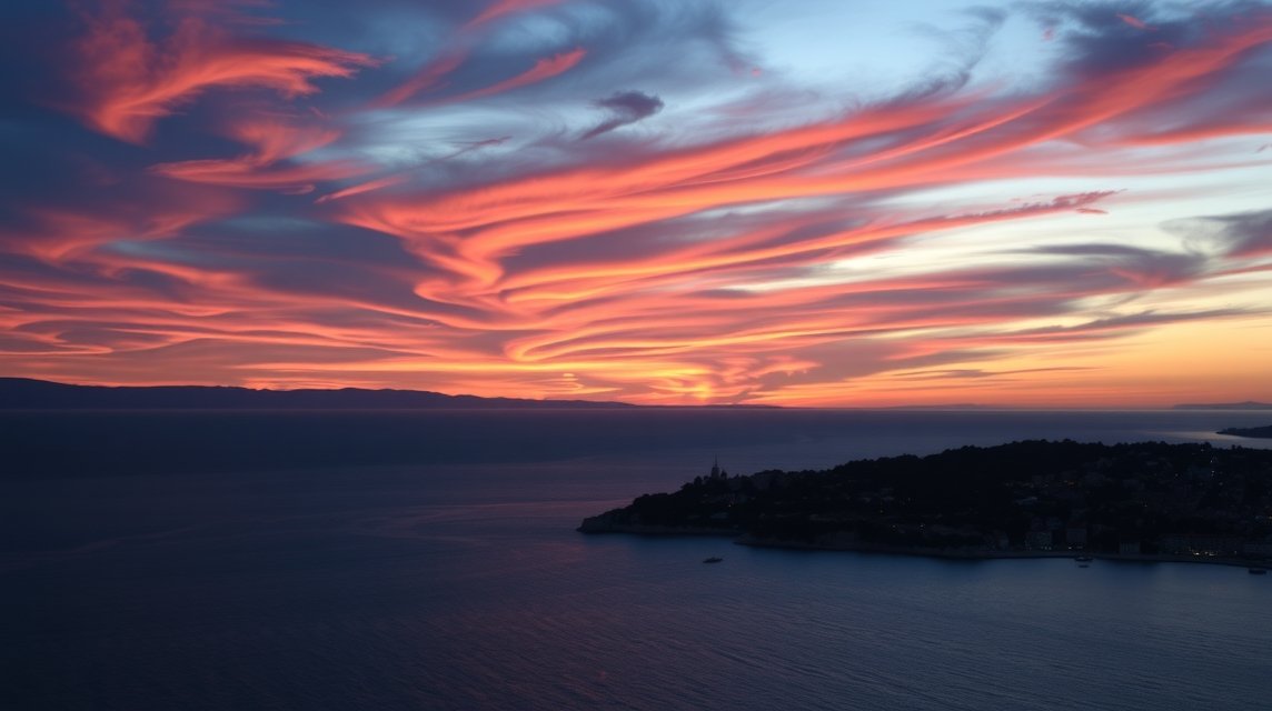 Gyönyörű naplemente Zárán, Horvátországban, Hitchcock kedvenc helyszínén.
