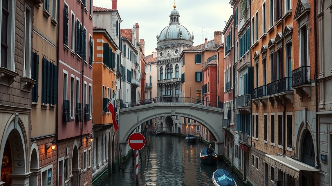 Velencei csatorna és híd a Zsidó gettó közelében