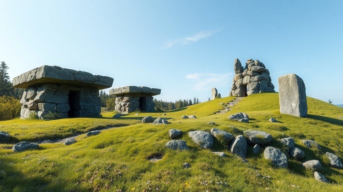 Őskori megalitikus sírok Aakirkeby környékén Dánia