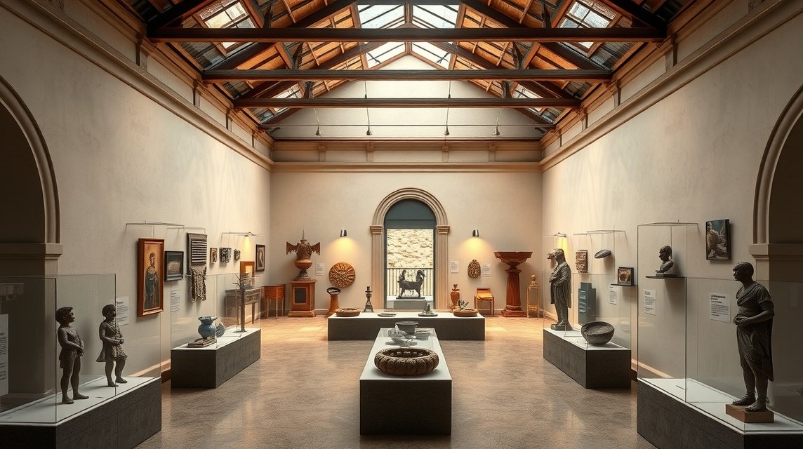 Régészeti Múzeum kiállítása Albufeirában, műtárgyak és restaurált mozaikok.