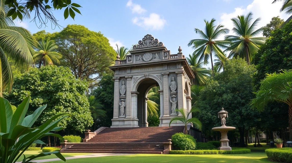 Az Alfred Saker emlékmű Limbében, zöld környezetben