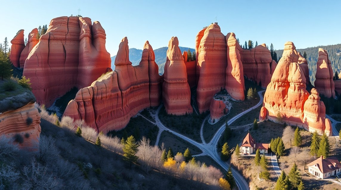 Altschlossfelsen vörös homokkőfalai és sziklaívei Németországban