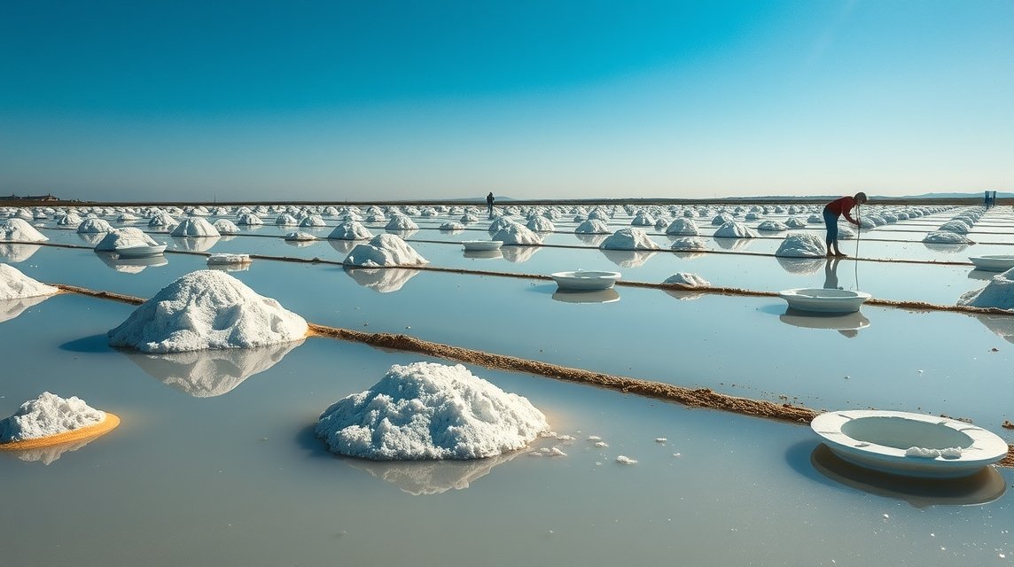 Aveiro sólepárlók, a sómezők kézi termelése és természetközeli látvány.