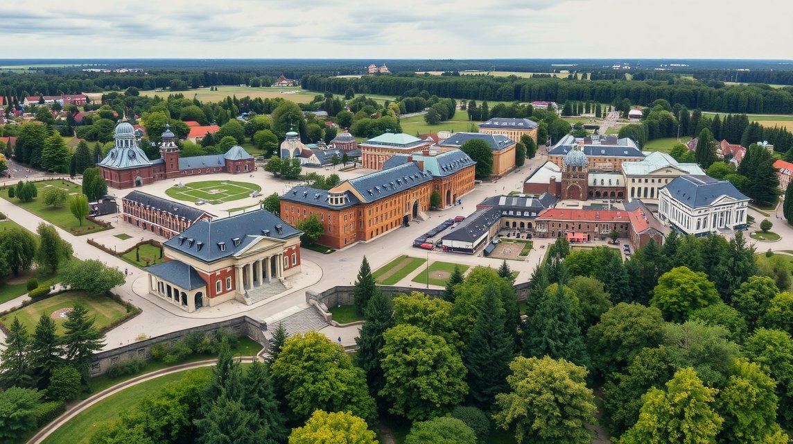Babelsberg Filmpark légifotója Potsdamban, német Hollywoodban.