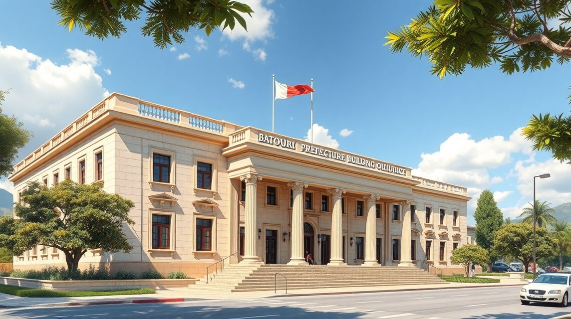 A Batouri prefektúra impozáns épülete gyarmati stílusban