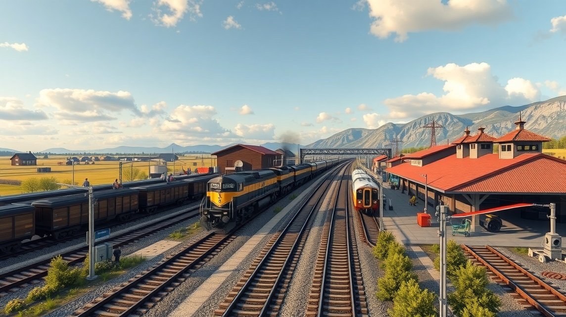 Bélabo vasúti csomópont Észak és Dél között, vonatok és infrastruktúra