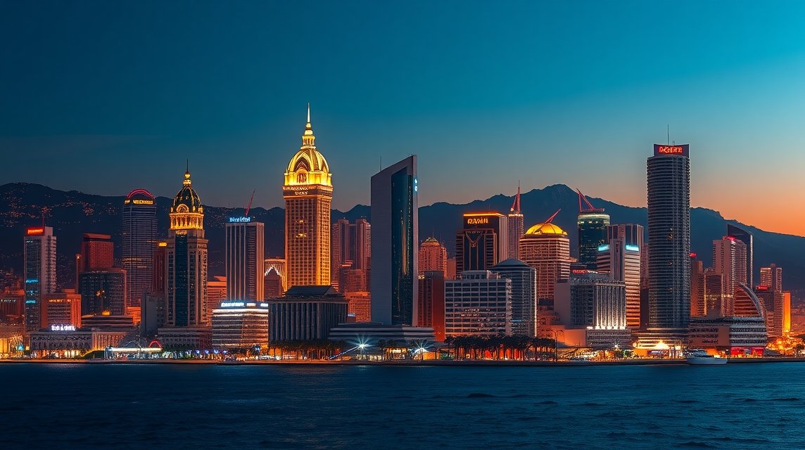 Felhőkarcolók Benidorm partján a napsütéses ég alatt