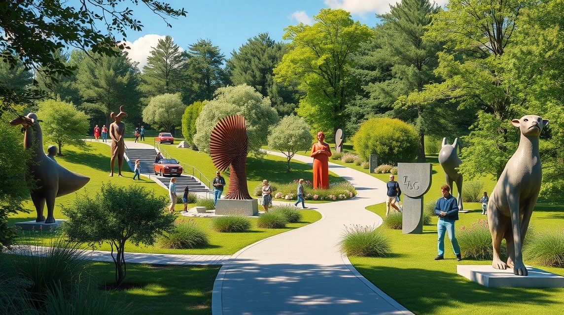 Modern szobrok a billundi Szoborparkban természetes környezetben