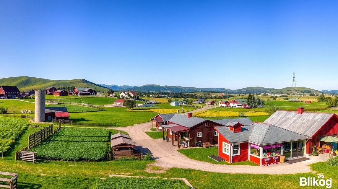 Blåkrog farmok és friss termények dán vidékén