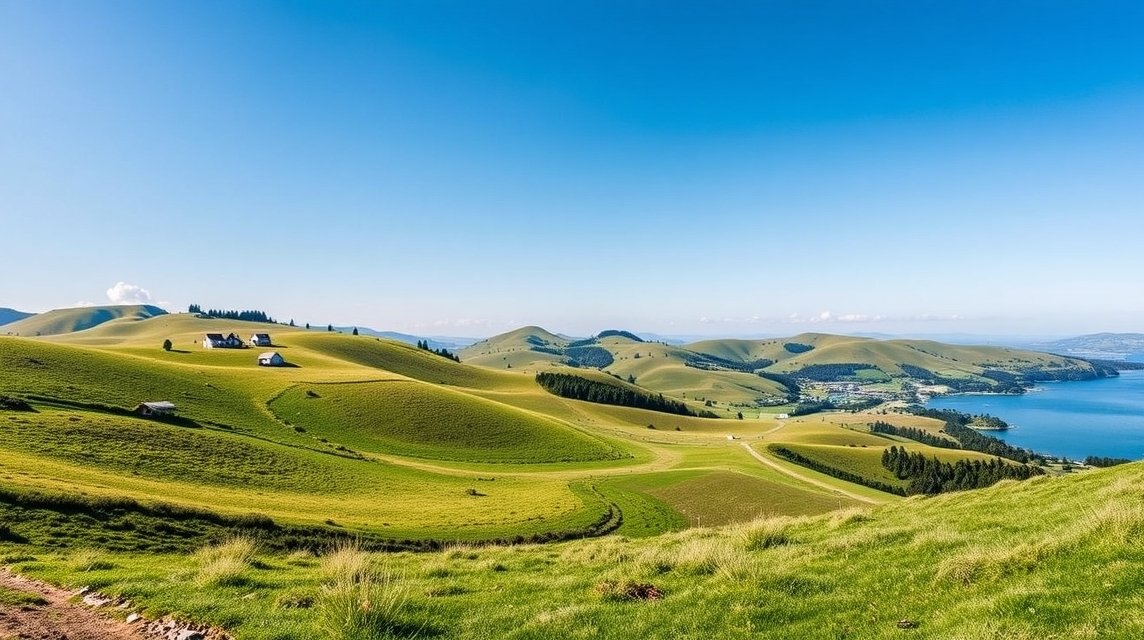 Dombos tájak és tengerparti panoráma Blåkrog közelében