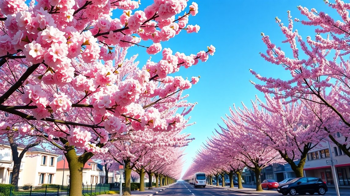 Bonn Heerstraße cseresznyevirágos alagút tavasszal