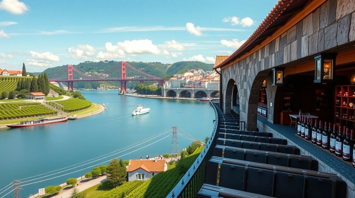 Pincészet és szőlőültetvények a Douro folyónál Vila Nova de Gaia mellett.