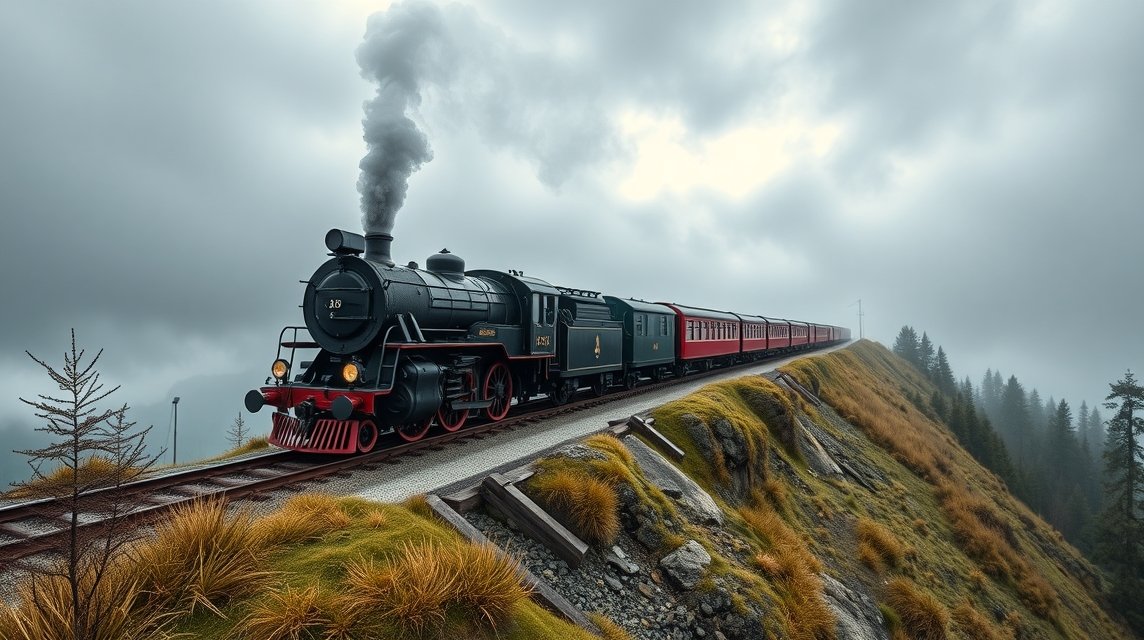 Gőzmozdony halad a Brocken-csúcs felé, csodás tájban.