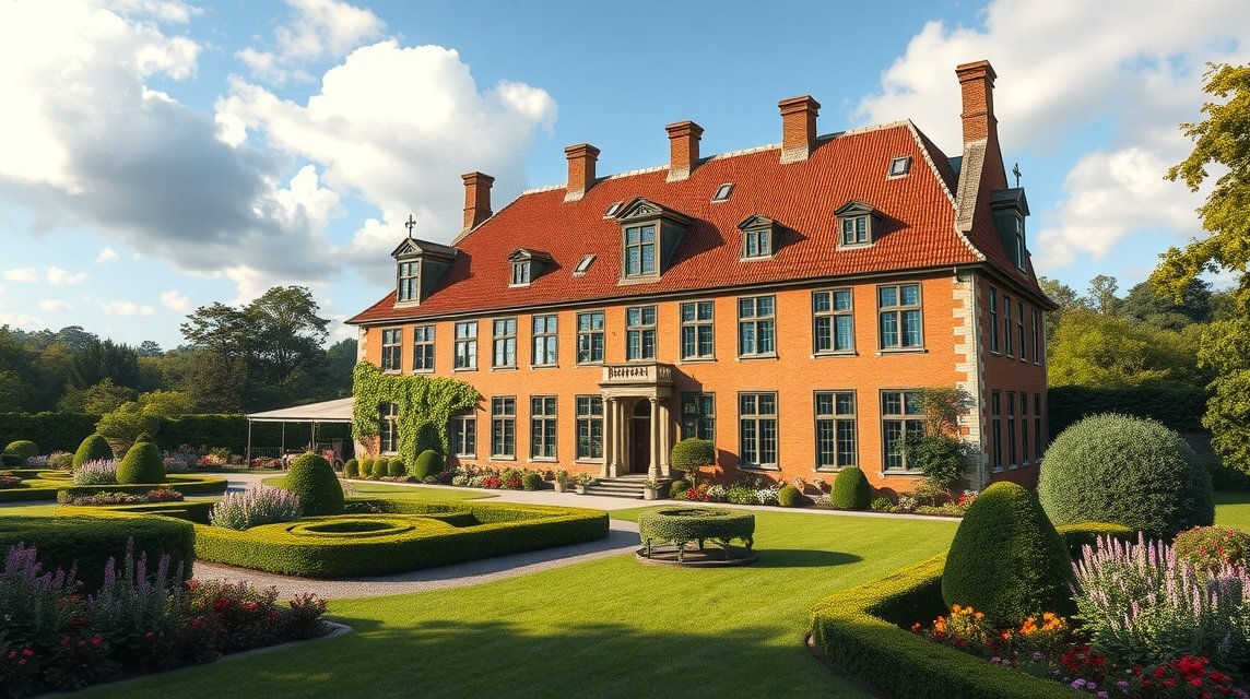 Brovst Bratskov udvarház gyönyörű kerttel és építészeti részletekkel