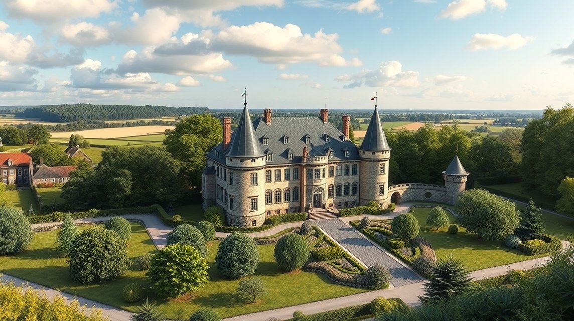 Brundlund kastély Aabenraa közelében, gyönyörű kastélypark és építészeti részletek