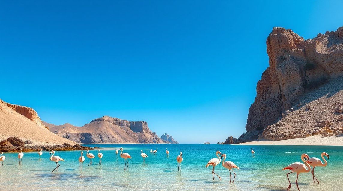 Flamingók a Cabo de Gata tengerpartján, Almeríában