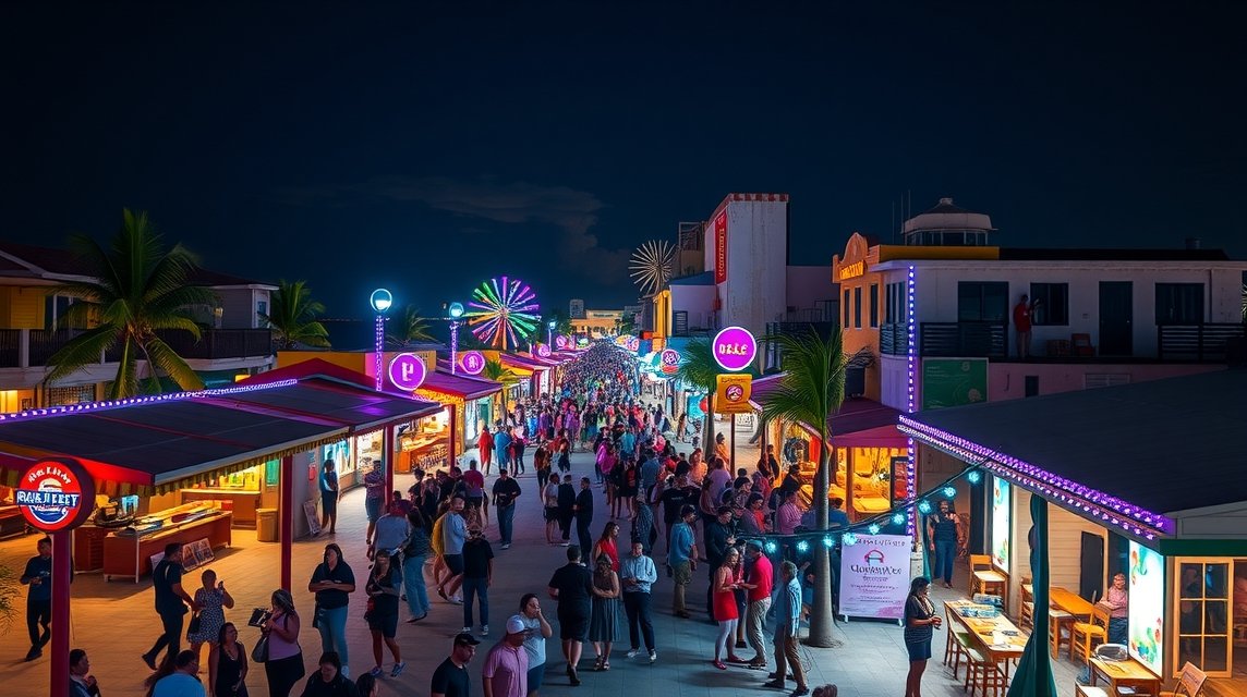 Punta Cancun égő fényekkel teli bulinegyed éjszaka