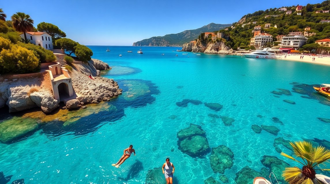 Cavalaire-sur-Mer, francia tengerparti szakasz kristálytiszta vízben.