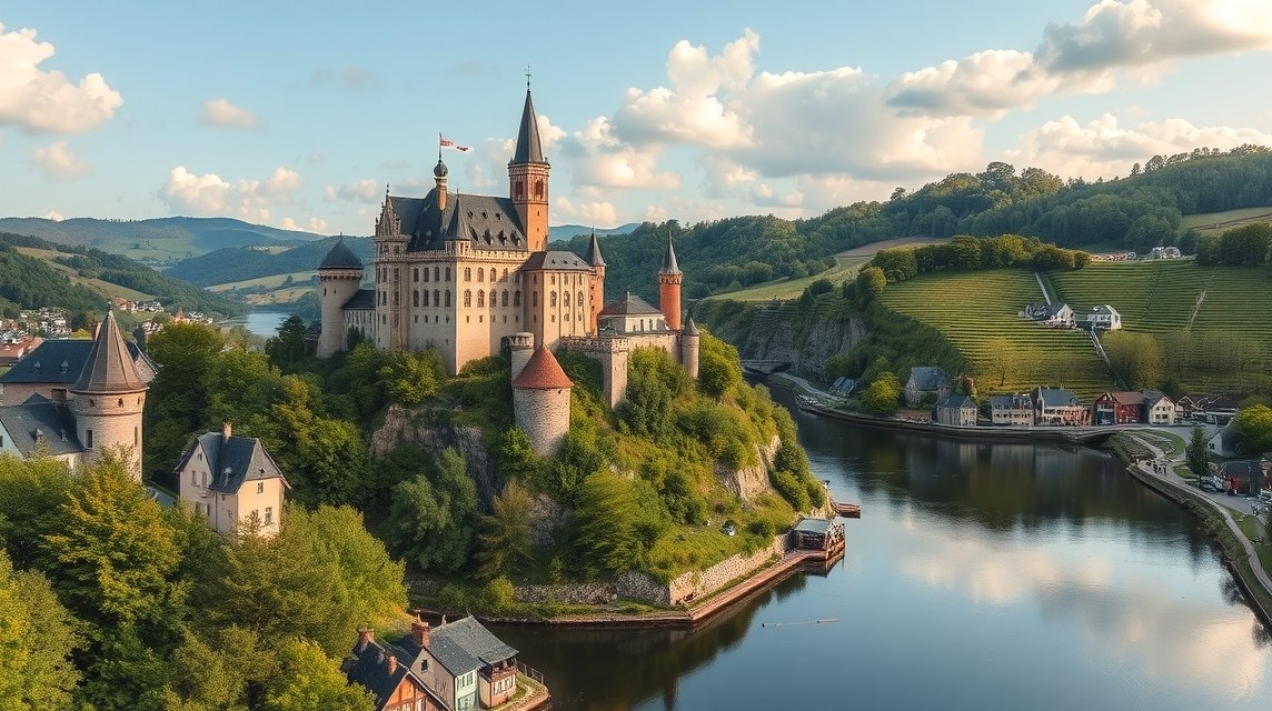 Cochem vára a Mosel-kanyarban, német romantikus folyóvölgy.