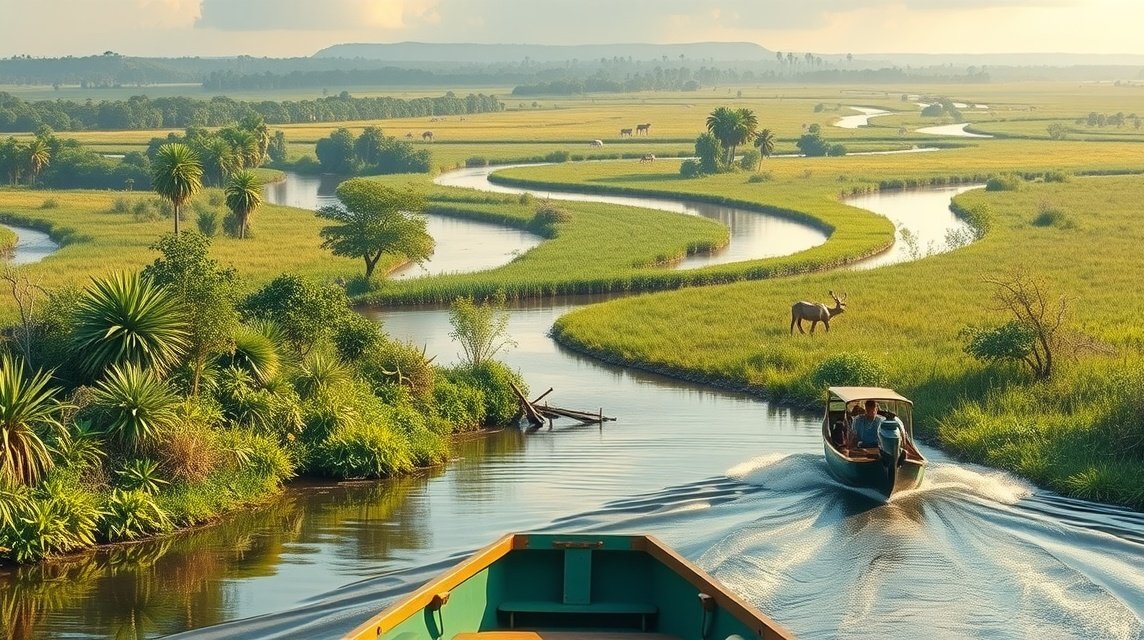 Csónakázás a vadregényes Edéa folyódeltáján
