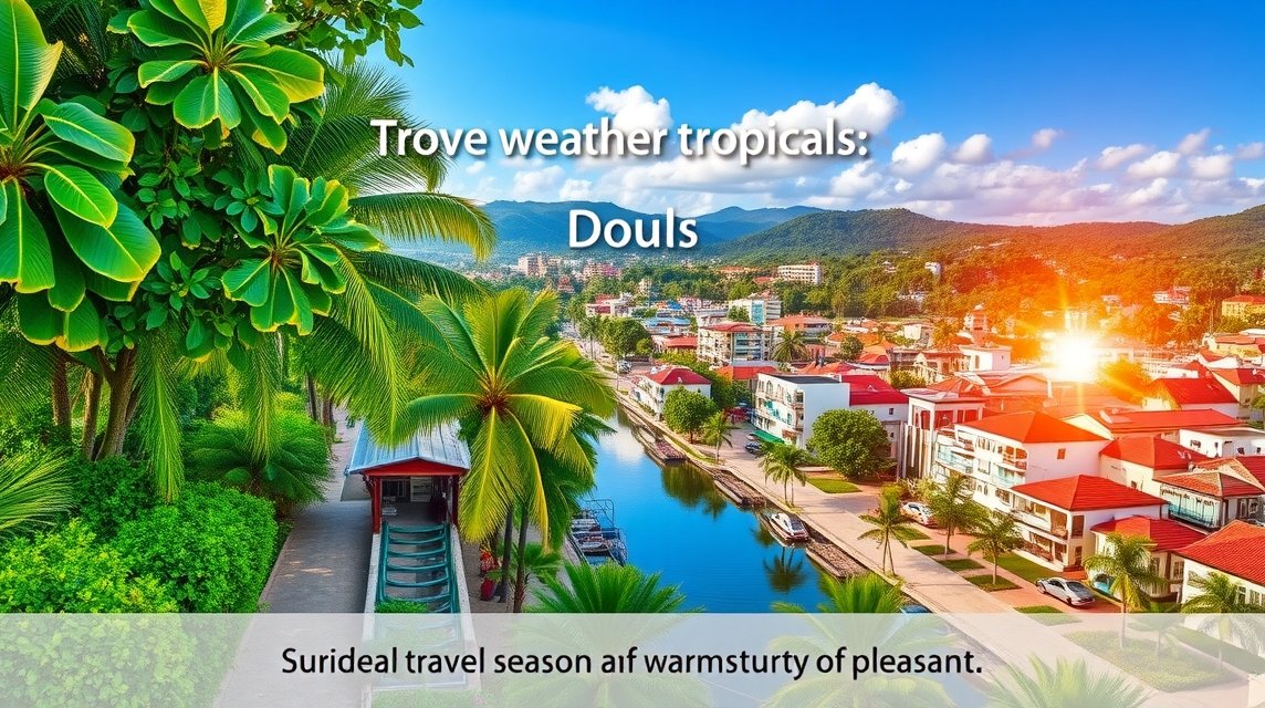 Douala város látképe a trópusi időjárásban