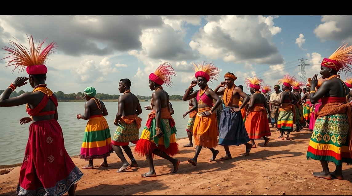 Táncoló Sawa nép tagjai a Ngondo fesztiválon Doualában.