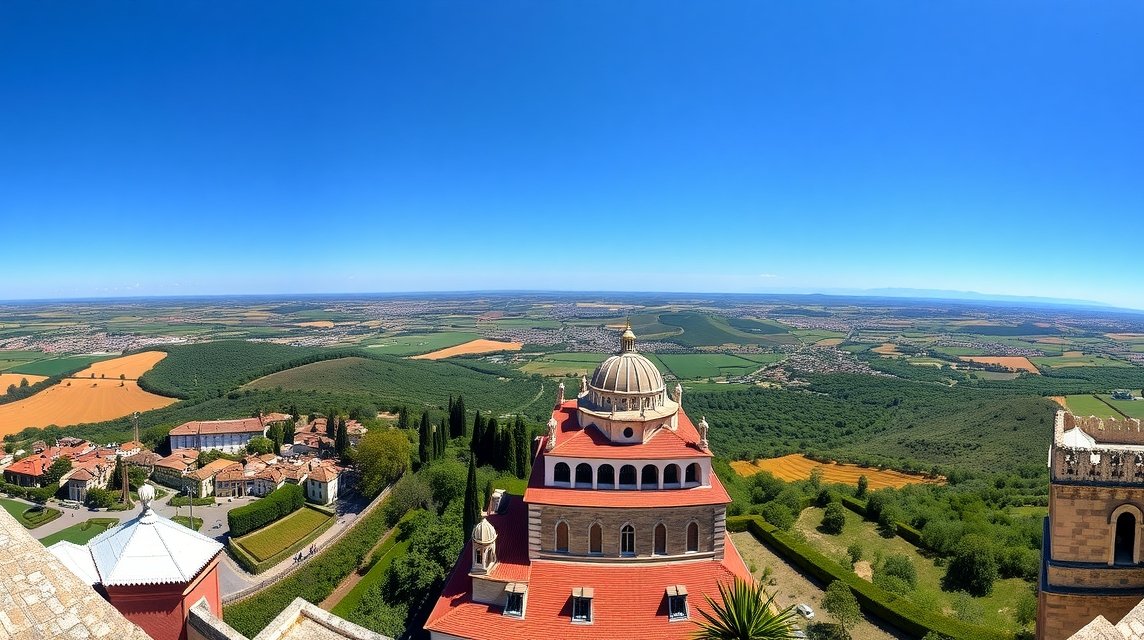 Évora látnivalók - Alto de São Bento kilátó 1 Panoráma az Alto de São Bento kilátóból Évorában, Portugáliában