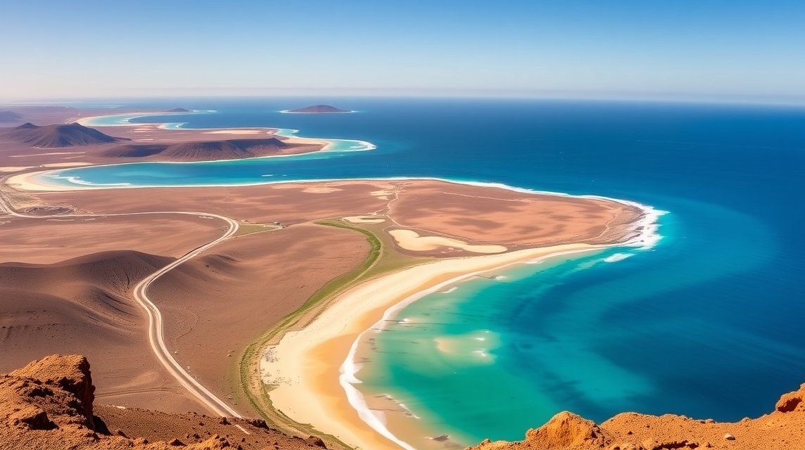 Látkép Playa Blanca irányából Fuerteventura felé, gyönyörű tengerparttal