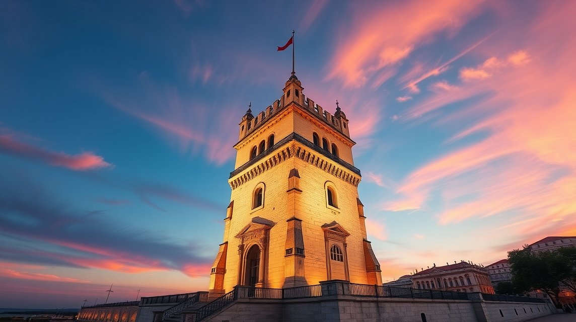 Lisszabon látnivalók - A Belém-torony és a felfedezők kora 1 A Belém-torony lenyűgöző látképe Lisszabonban naplementekor.