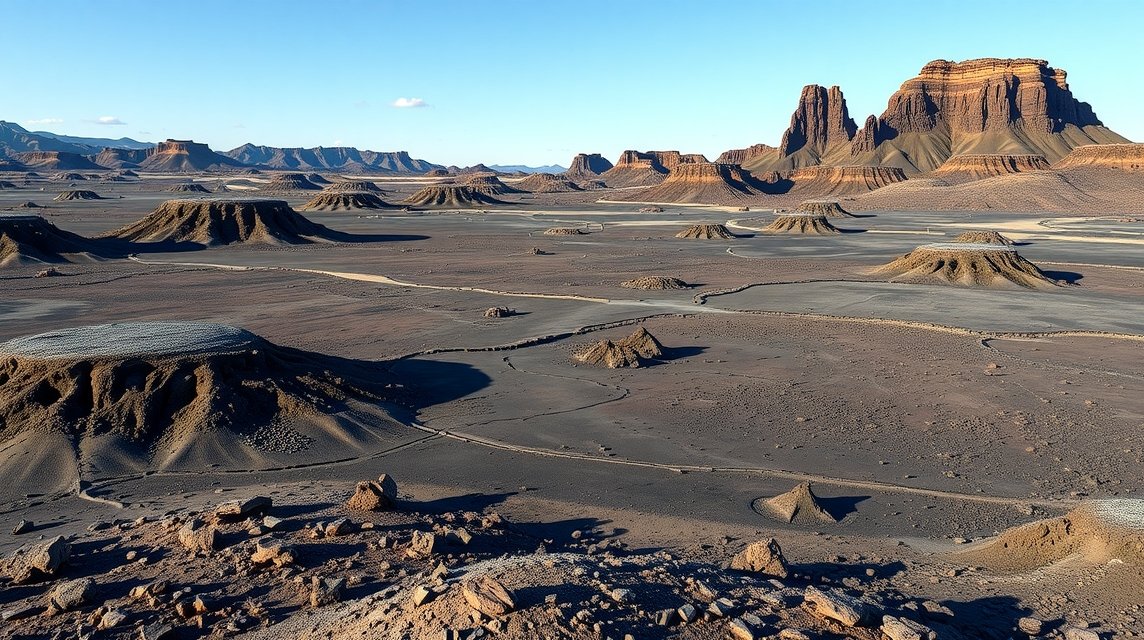 A Berca-i iszapvulkánok holdbéli tája, furcsa kúpokkal és szürreális panorámával.