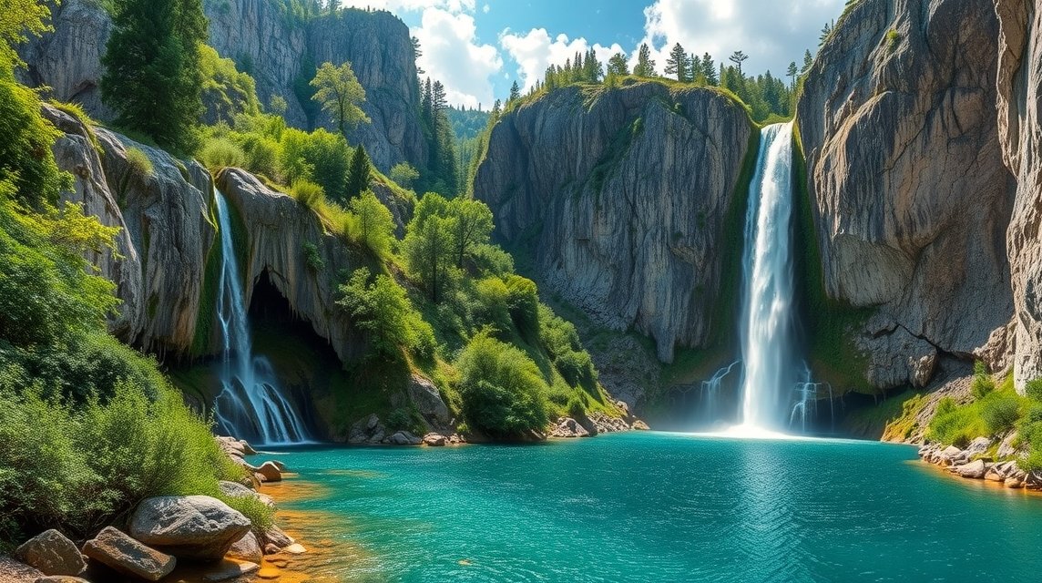 Tündérmese a Néra-szurdokban: A Bigér-vízesés és a „Kék szem” tó titka 1 A Bigér-vízesés és a Kék szem tó csodálatos képe a Néra-szurdokban.