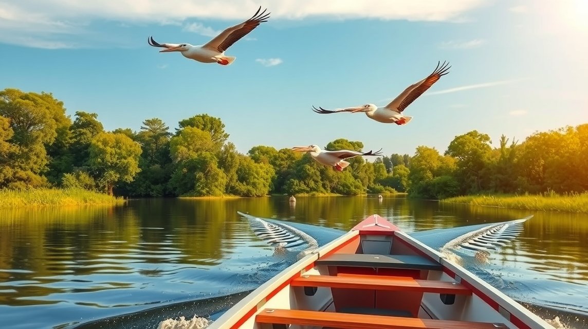 Európa Amazonasa: Pelikánles és csónaktúra a vadregényes Duna-deltában 1 Pelikánok repülnek egy csónaktúra során a Duna-deltában